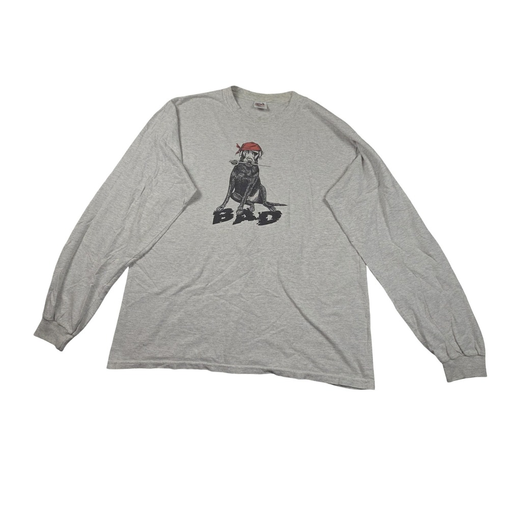 Vintage Anvil BAD Dog Pirate Labrador Long Sleeve T-Shirt Gray XL Single Stitch